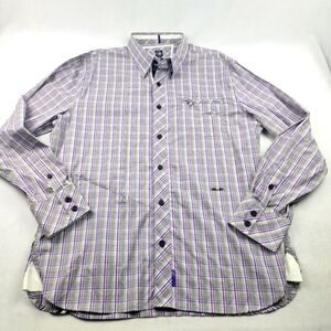 NWOT Cavi purple plaid untucked zip pocket long sleeve button down shirt